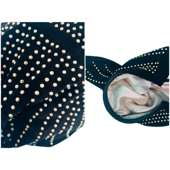 Vintage 1940s Snood Hat Brown Velvet Beaded Ponytail Headband - Picture 9 of 10